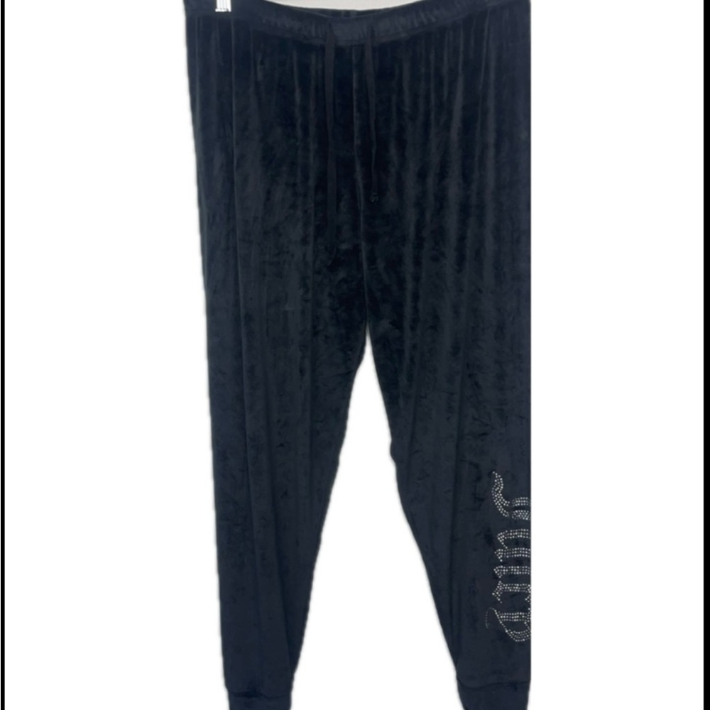 Juicy Couture OG Big Bling Rhinestone Velour Joggers Y2K Black Comfy Size Medium